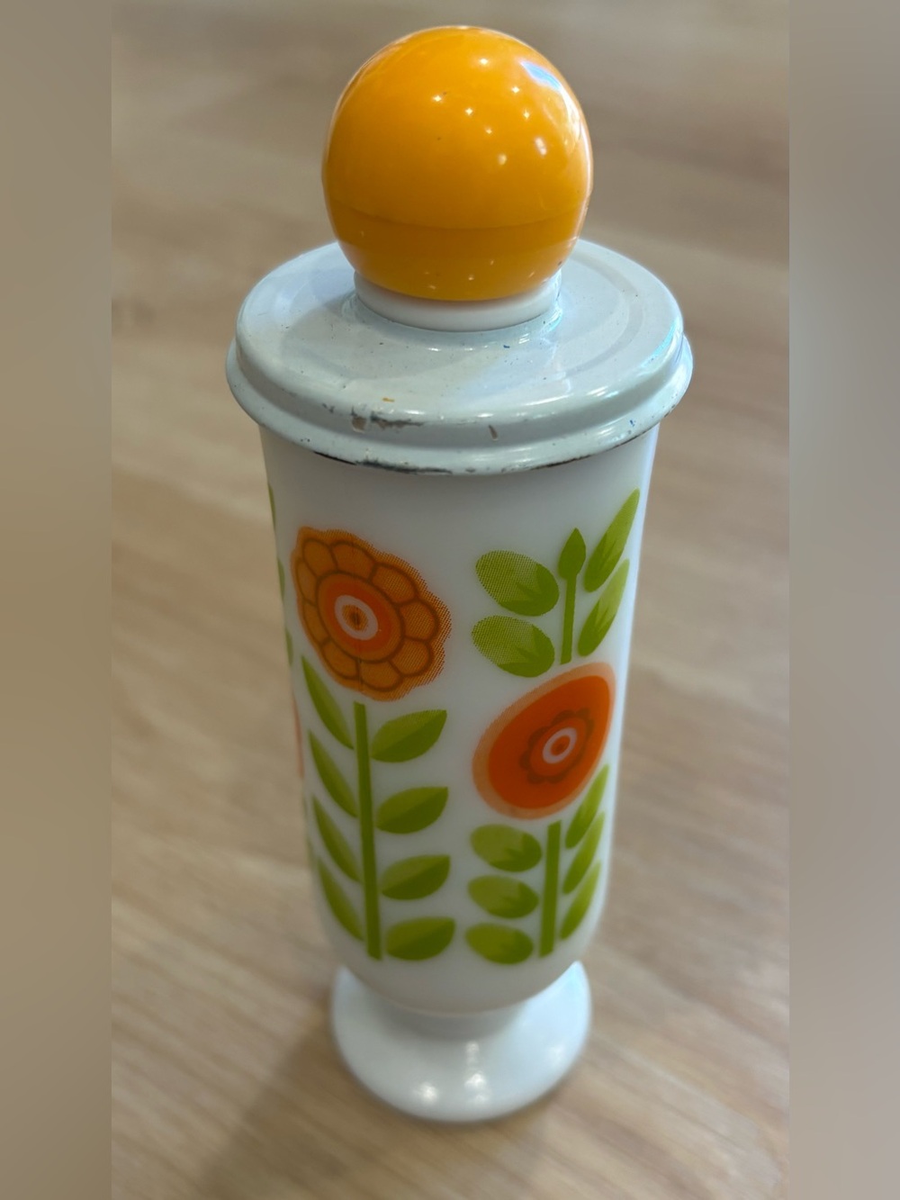 Vintage Avon Dutch Treat Demi-Cup milk glass bottle. Very bright and colorful!